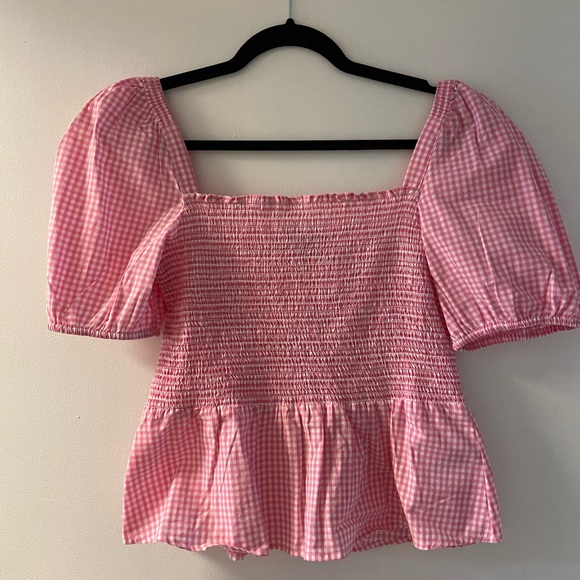 Pink gingham puffed sleeve shirt - Picture 5 of 7